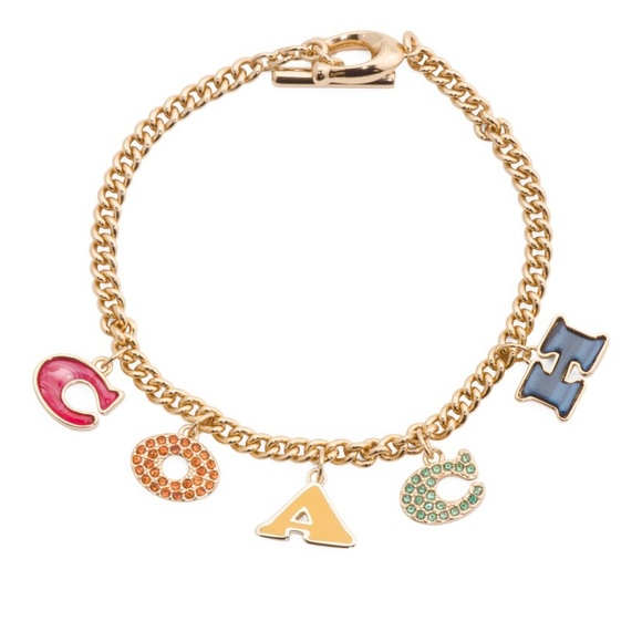 NWT! Coach designer pavé charm bracelet w/ fun colorful charms + Coach gift box - Picture 1 of 13